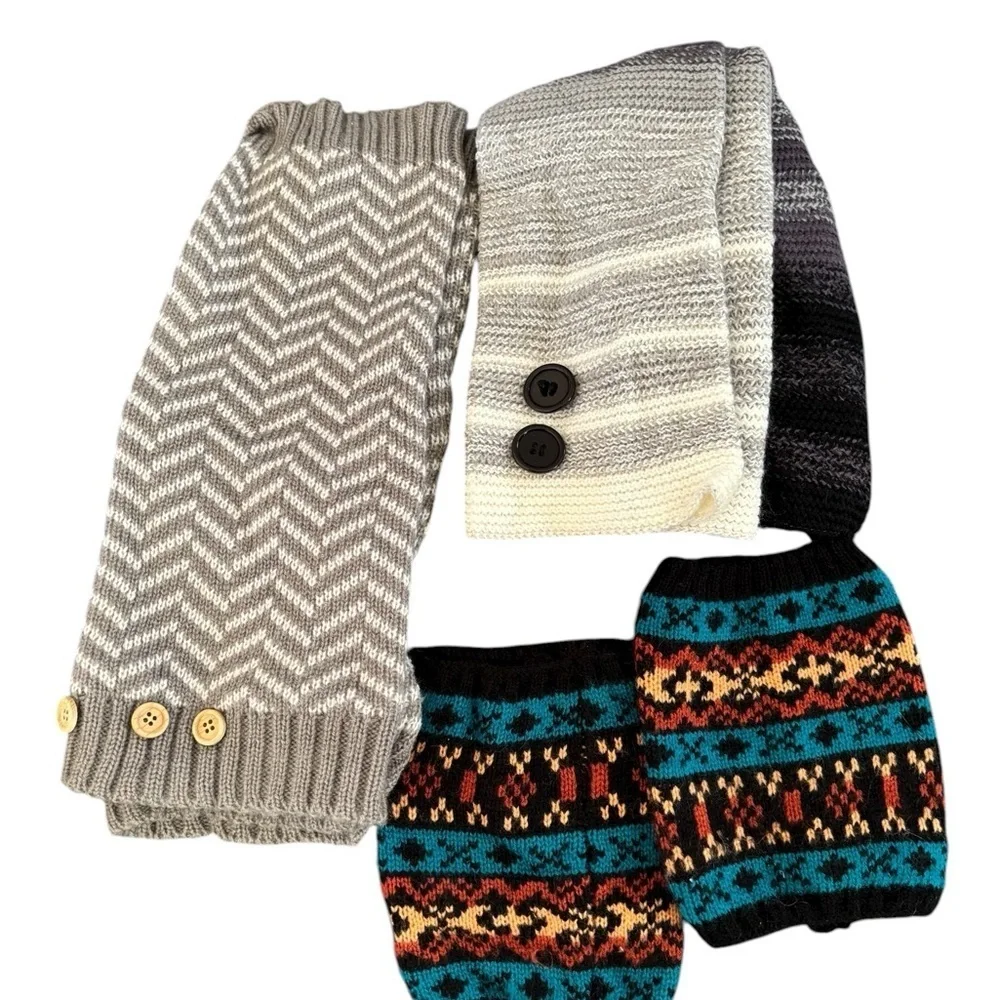 3Pr Lot Winter Boot Sweater Socks One Size Buttons Aztec Chevron Striped